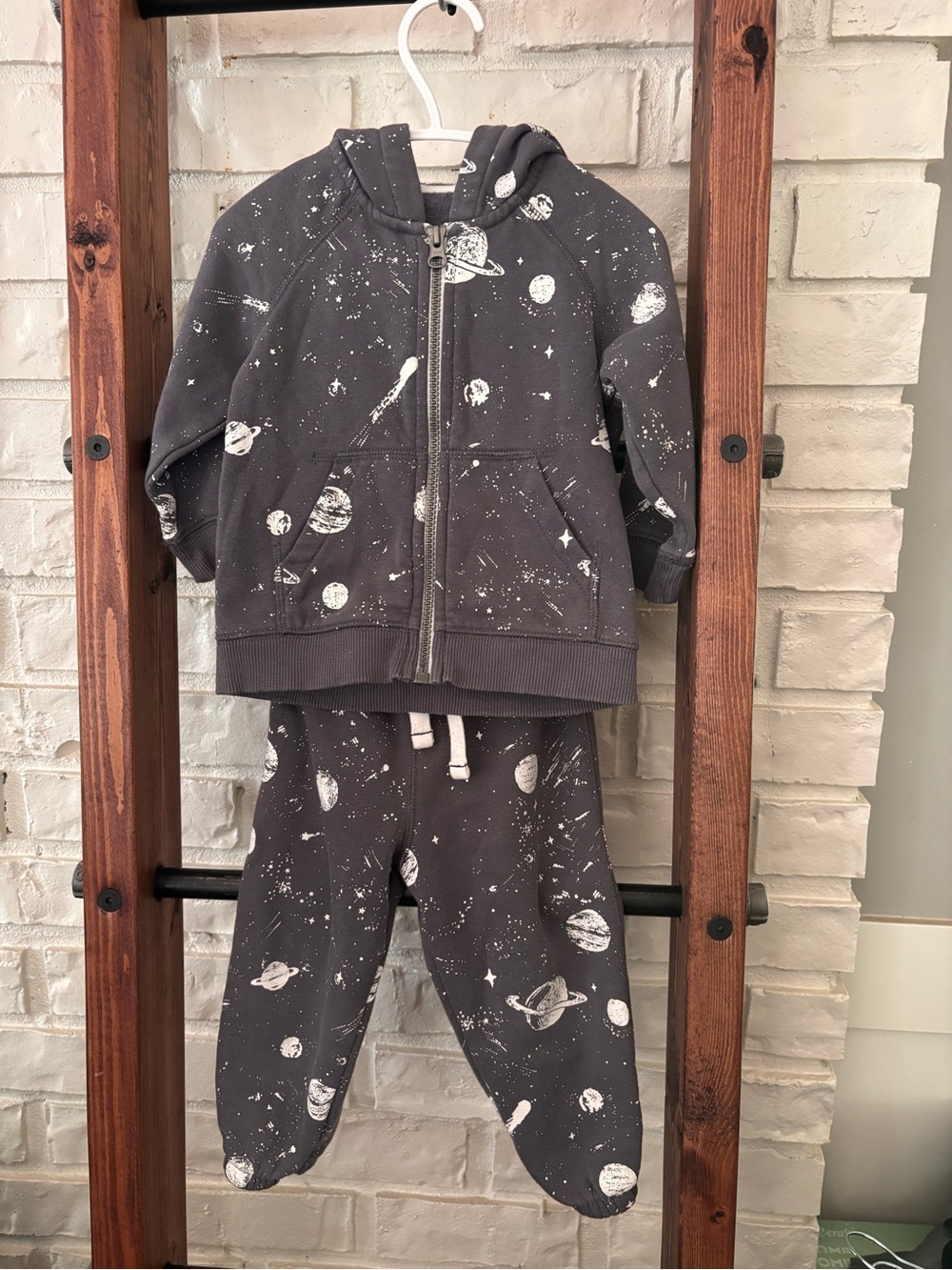 EUC Carters Gray Space-Print Kids Zip Hoodie & Jogger Set